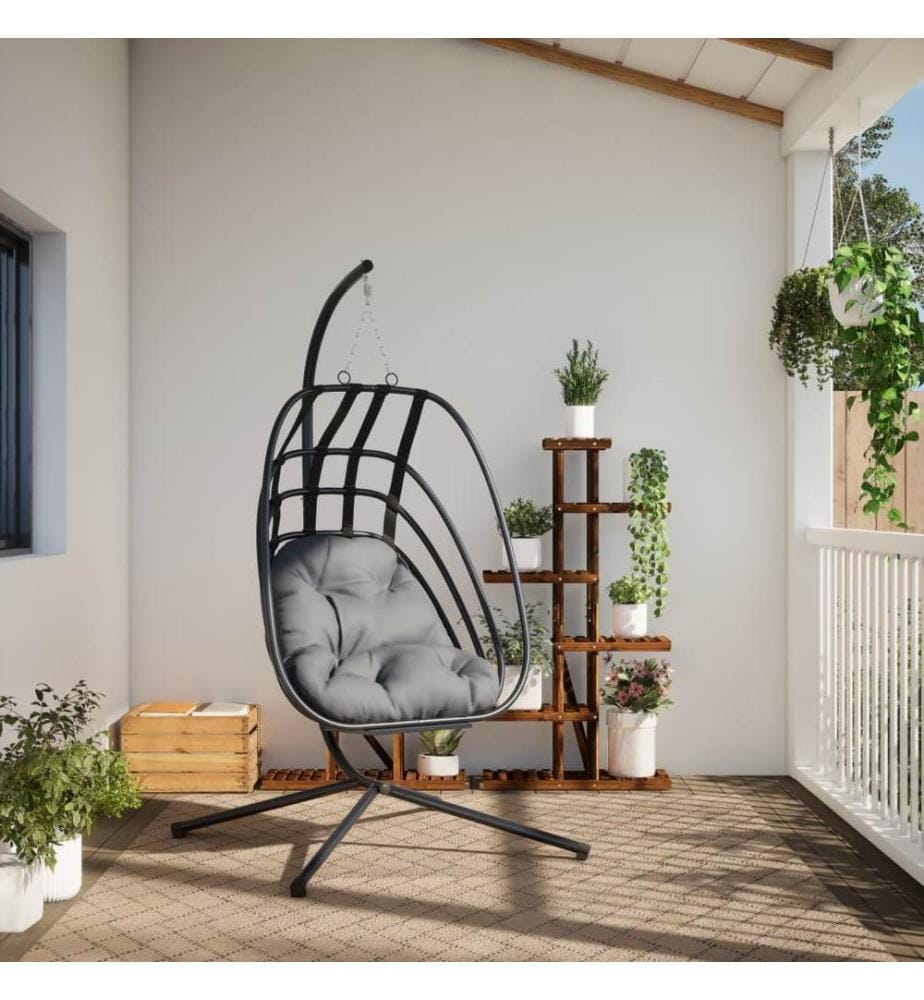 Fauteuil suspendu en forme d'oeuf avec support en acier anthracite