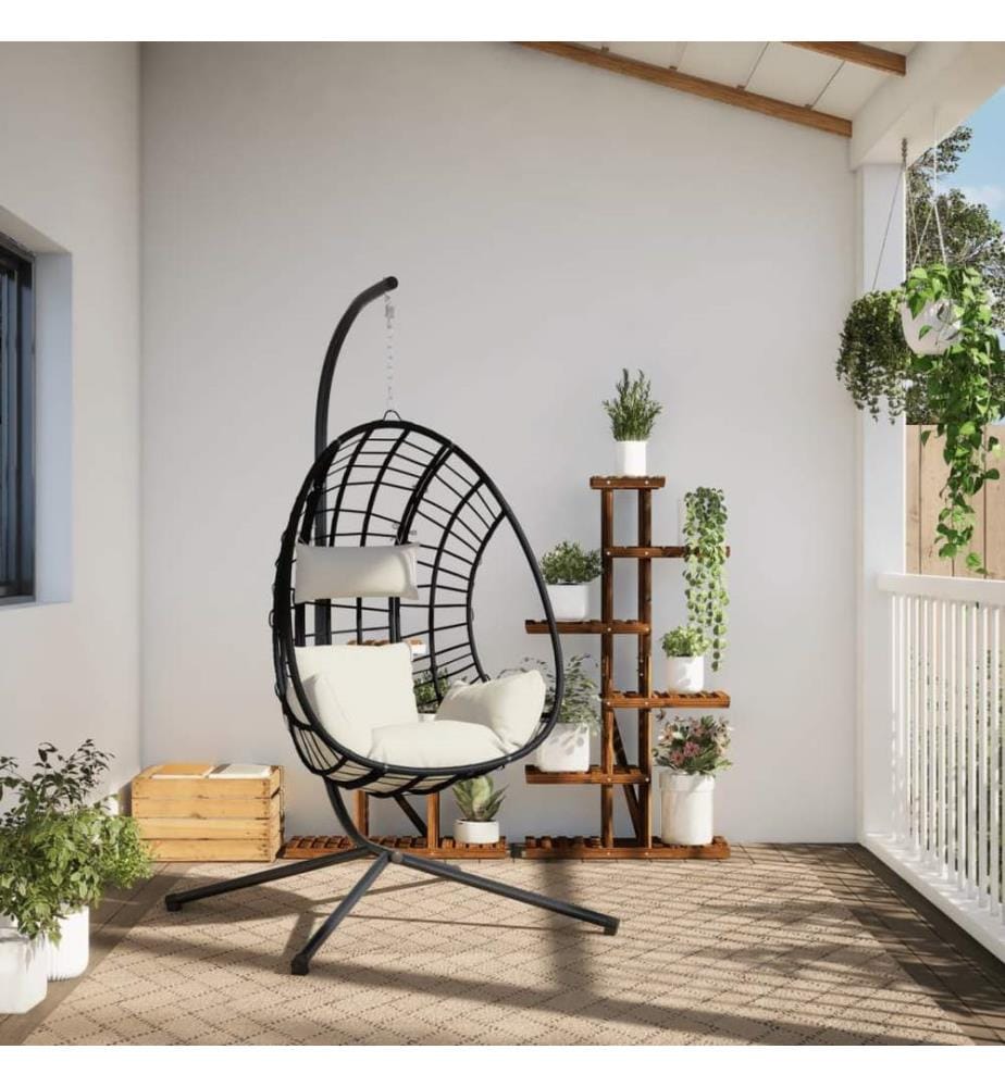 Hängesessel Ei-Design mit Ständer Beige Rattan und Stahl