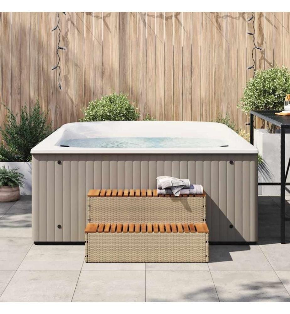 Marche bain remous beige 100x50x50,5 cm polyrotin acacia massif