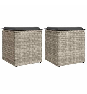 Gartenhocker mit Kissen 2 Stk. Hellgrau 40x40x43 cm Poly Rattan