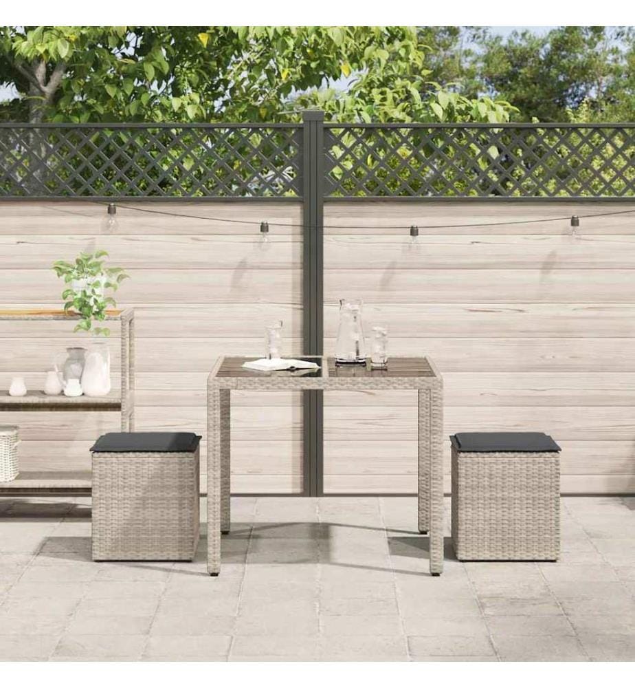 Gartenhocker mit Kissen 2 Stk. Hellgrau 40x40x43 cm Poly Rattan