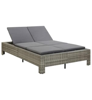 2-Personen-Sonnenliege mit Auflage Grau Poly Rattan