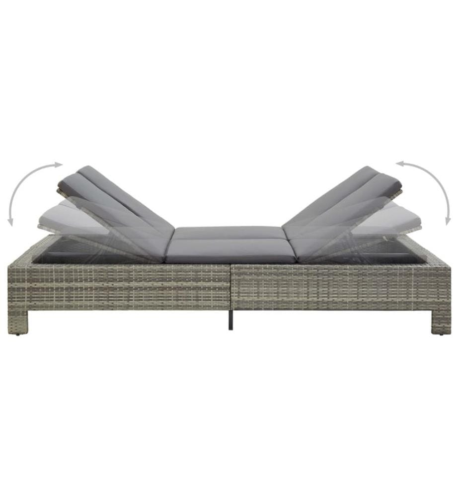 2-Personen-Sonnenliege mit Auflage Grau Poly Rattan