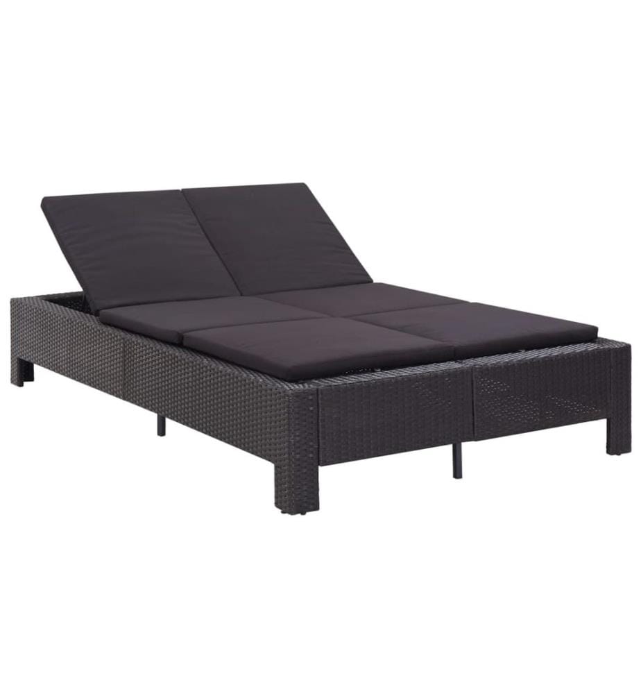 2-Personen-Sonnenliege mit Auflage Schwarz Poly Rattan