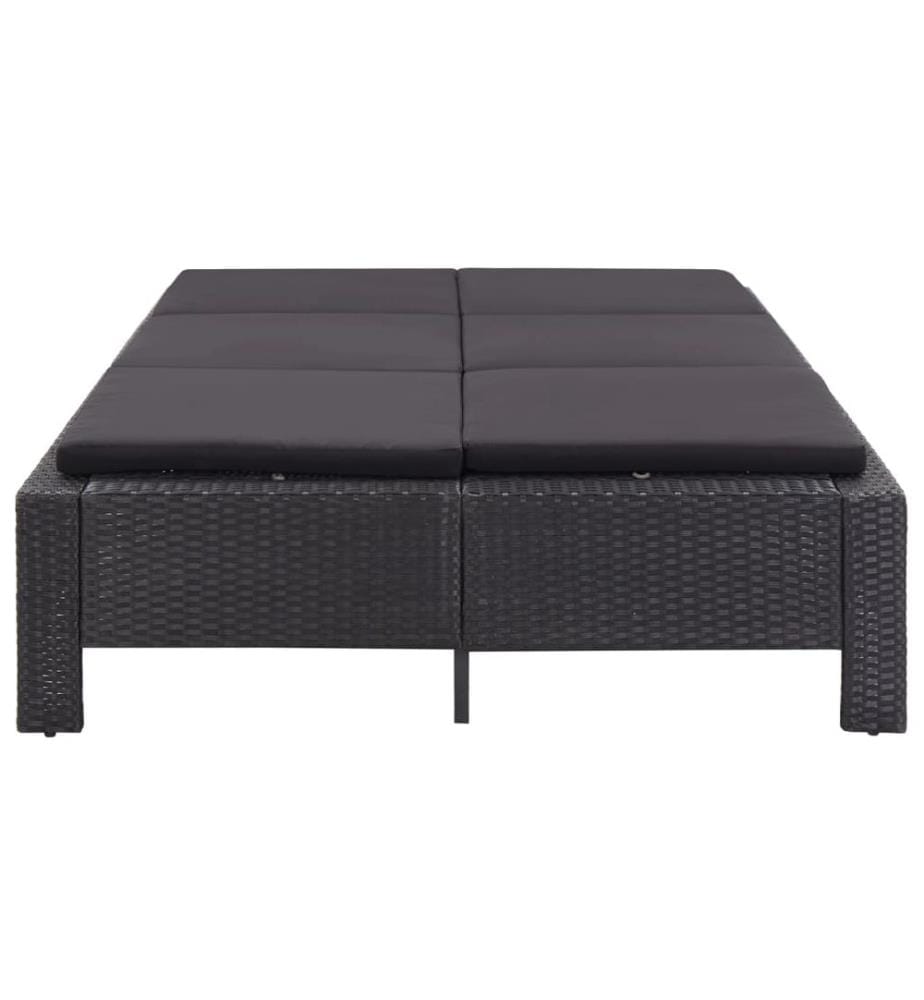 2-Personen-Sonnenliege mit Auflage Schwarz Poly Rattan