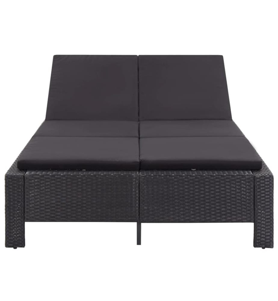 2-Personen-Sonnenliege mit Auflage Schwarz Poly Rattan