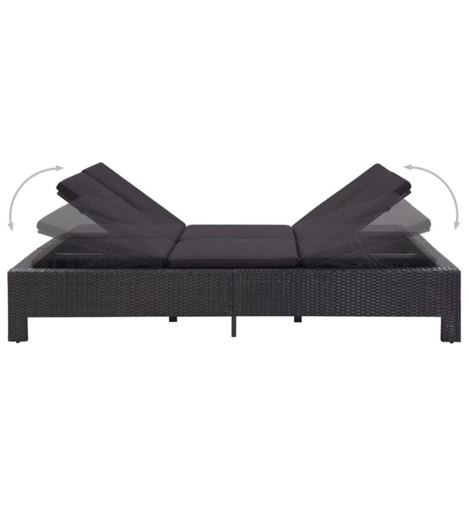 2-Personen-Sonnenliege mit Auflage Schwarz Poly Rattan