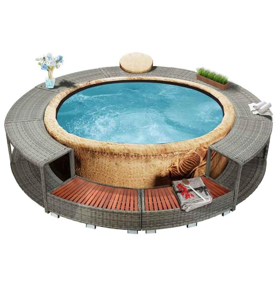 Whirlpool-Umrandung Grau Poly Rattan