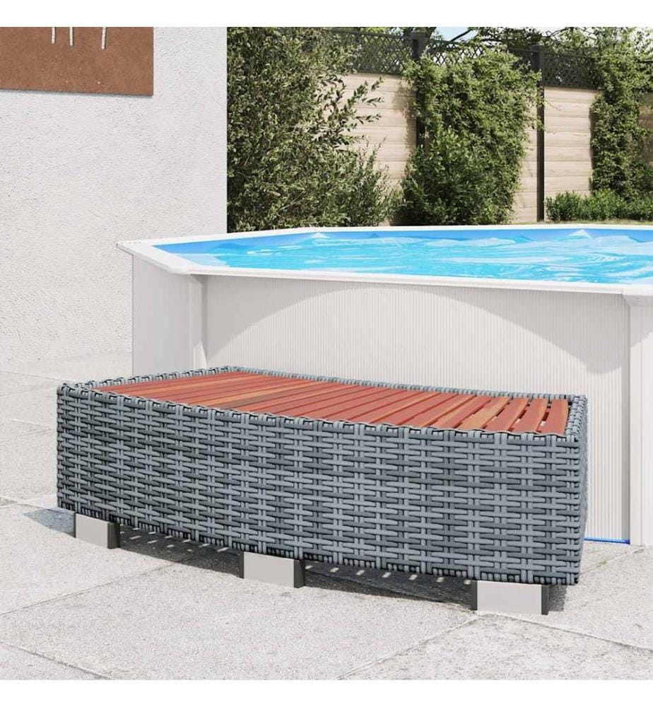 Spa-Einstiegsstufe Grau Poly Rattan 92×45×25 cm