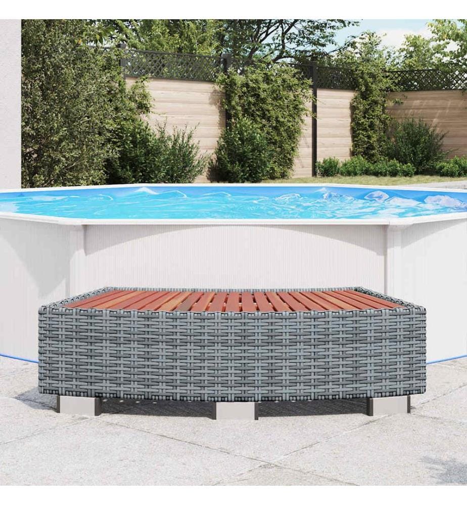 Spa-Einstiegsstufe Grau Poly Rattan 92×45×25 cm