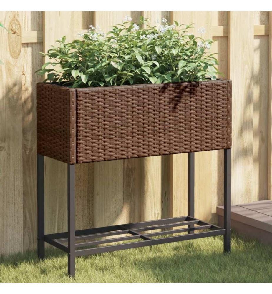 Pflanzkübel mit Ablage Braun Poly Rattan