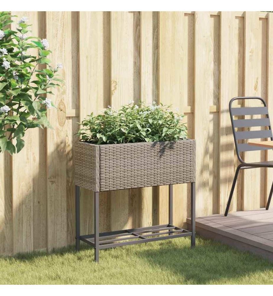 Pflanzkübel mit Ablage Grau Poly Rattan