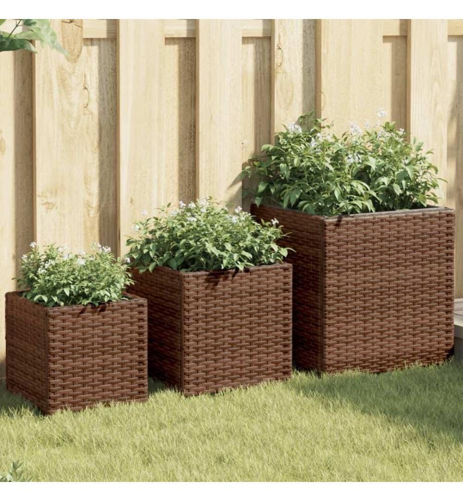 Pflanzkübel 3 Stk. Braun Poly Rattan