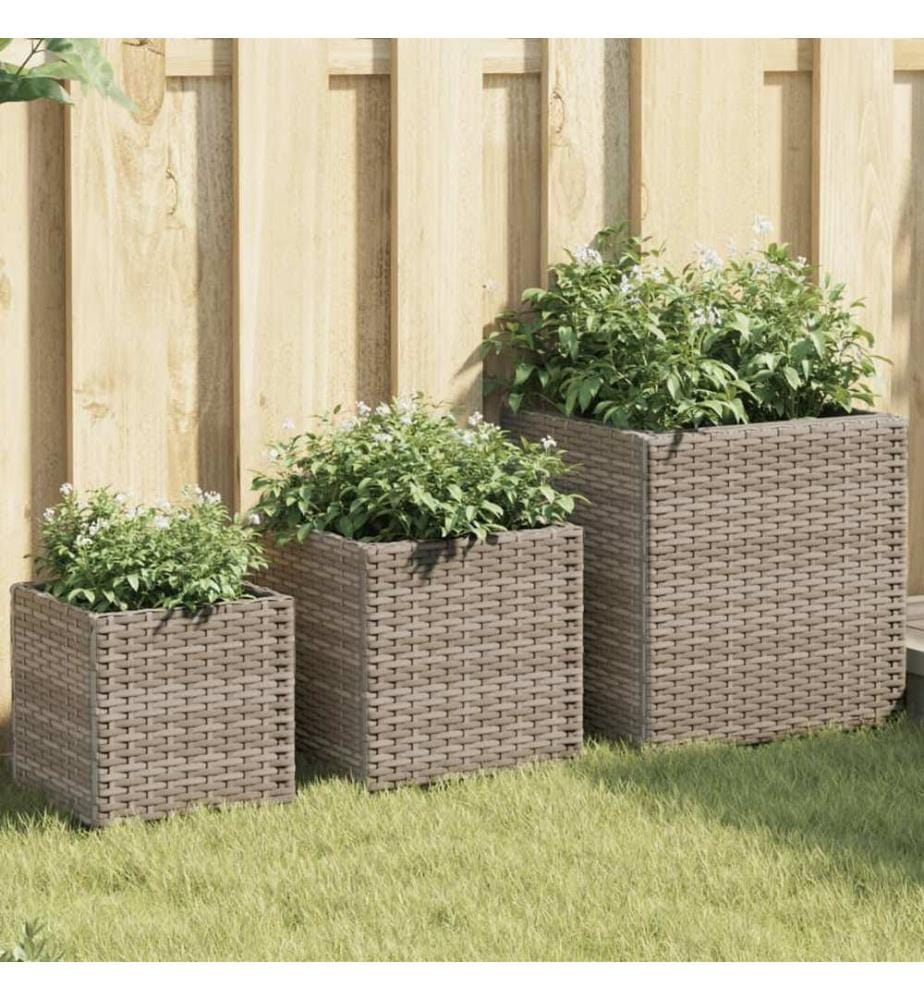 Pflanzkübel 3 Stk. Grau Poly Rattan