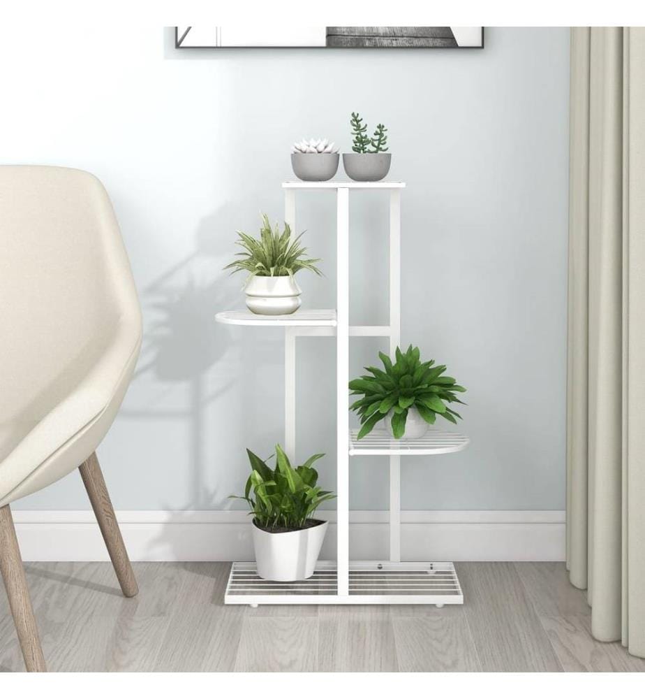 Support pour plantes 4 niveaux 43x22x76 cm Blanc Métal