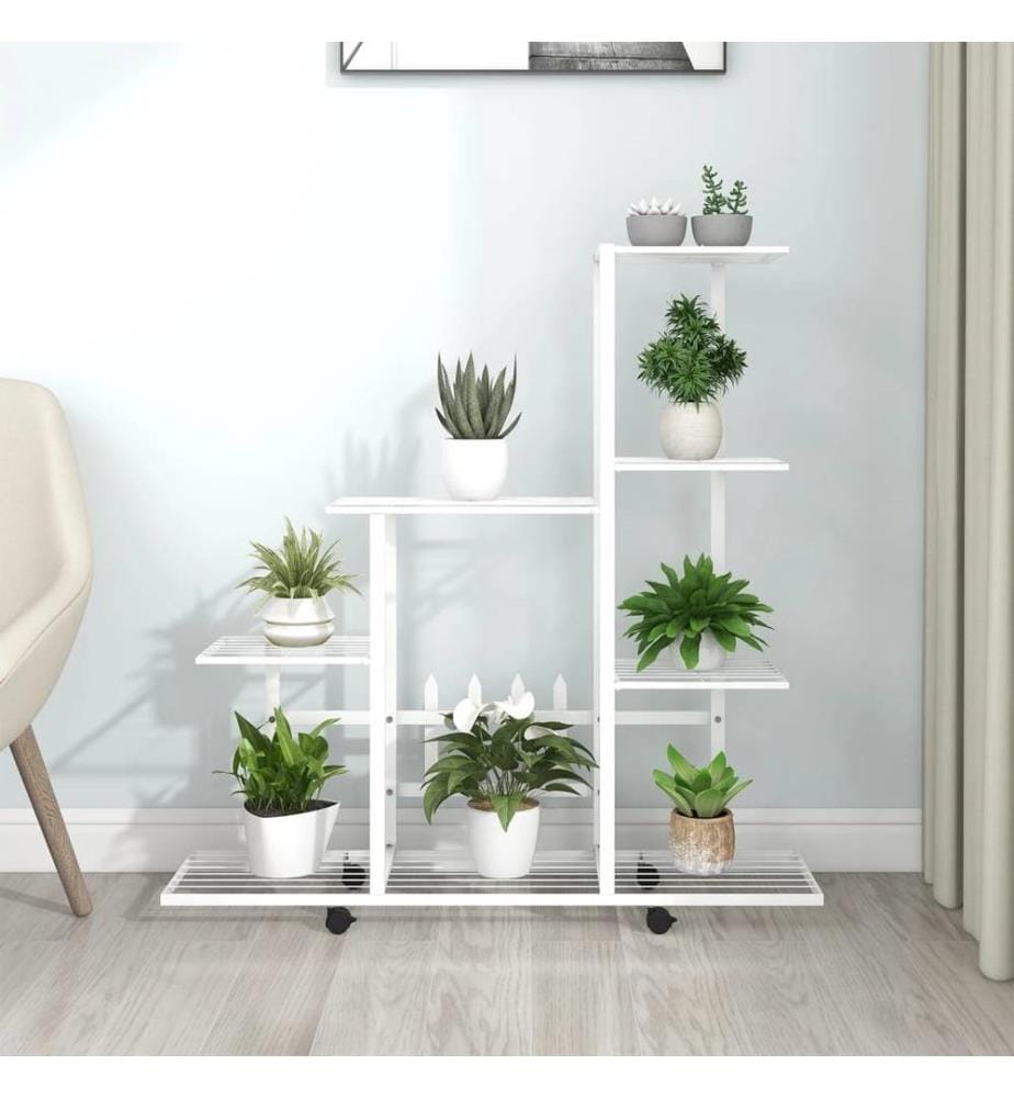 Blumenständer auf Rollen 94,5x25x92,5 cm Weiss Metall