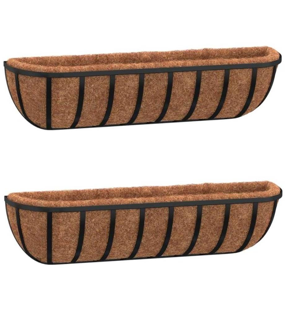 Wand-Pflanzkörbe 2 Stk. Kokoseinlage Schwarz 61x19x16 cm Stahl