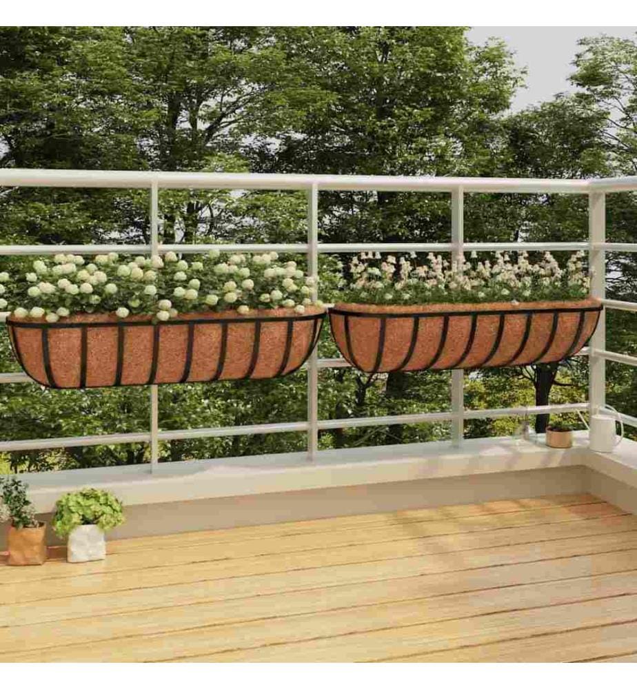 Wand-Pflanzkörbe 2 Stk. Kokoseinlage Schwarz 91x20x23 cm Stahl