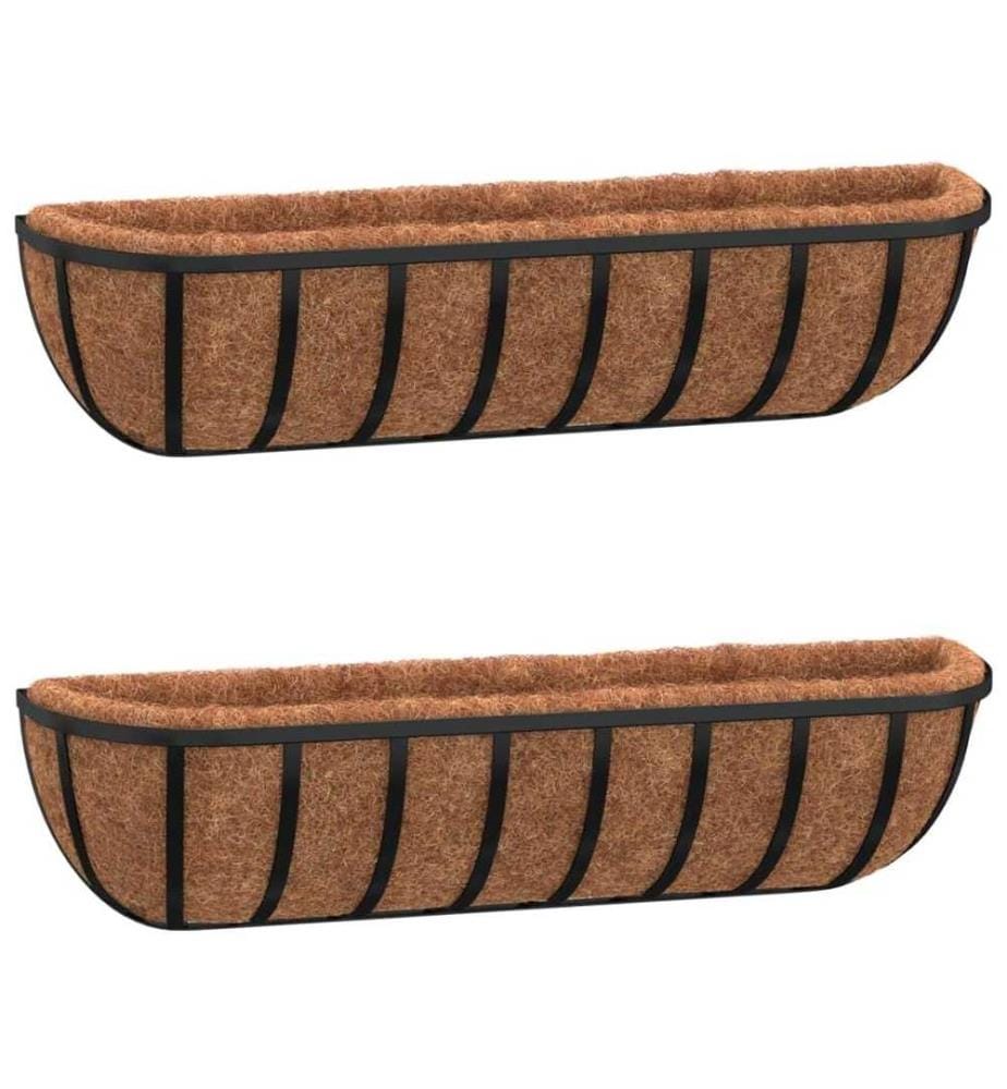 Wand-Pflanzkörbe 2 Stk. Kokoseinlage Schwarz 91x20x23 cm Stahl