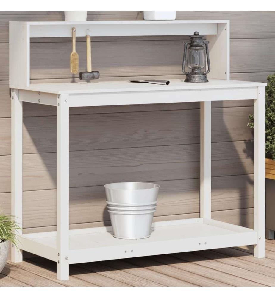 Pflanztisch mit Ablagen Weiss 108x50x109,5 cm Massivholz Kiefer