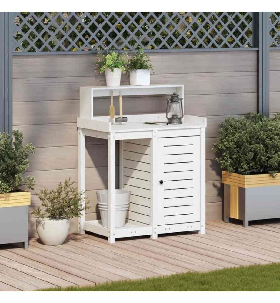 Pflanztisch mit Ablagen Weiss 82,5x50x109,5 cm Massivholz Kiefer