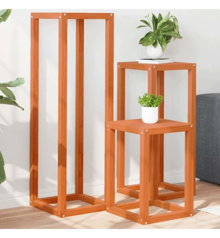 Pflanzenständer 3 Stk. Wachsbraun Massivholz Kiefer