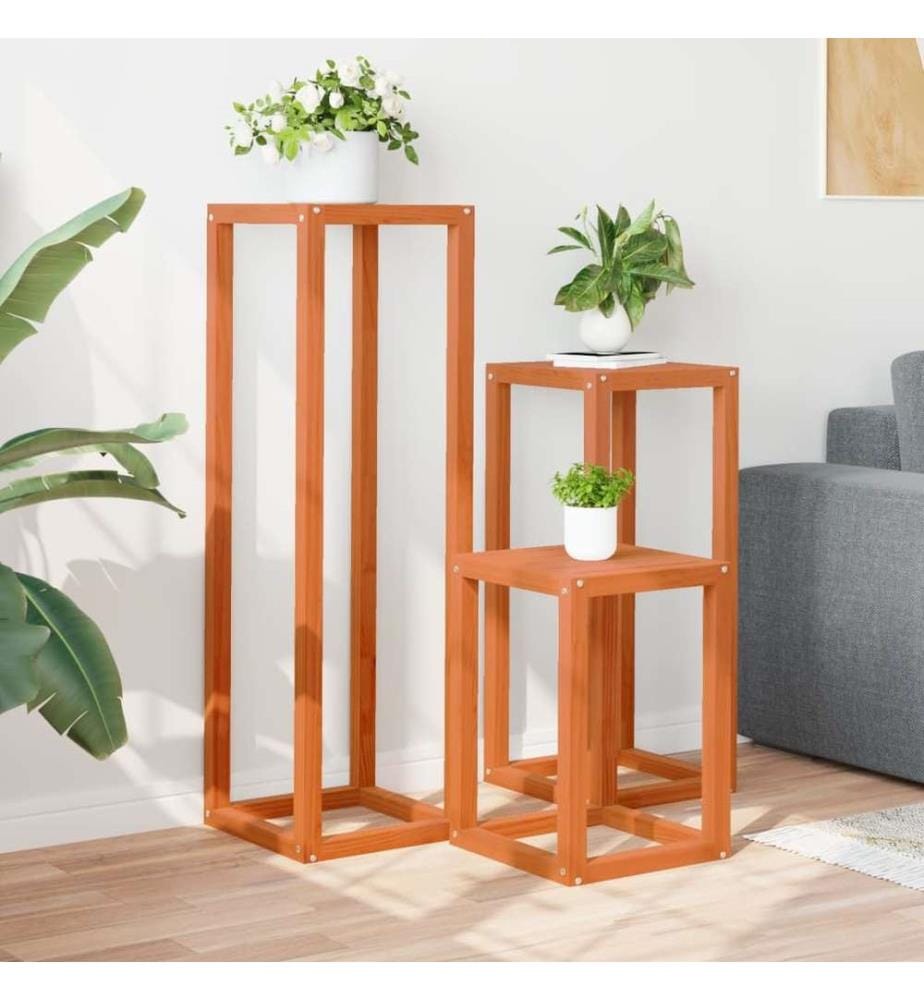 Pflanzenständer 3 Stk. Wachsbraun Massivholz Kiefer