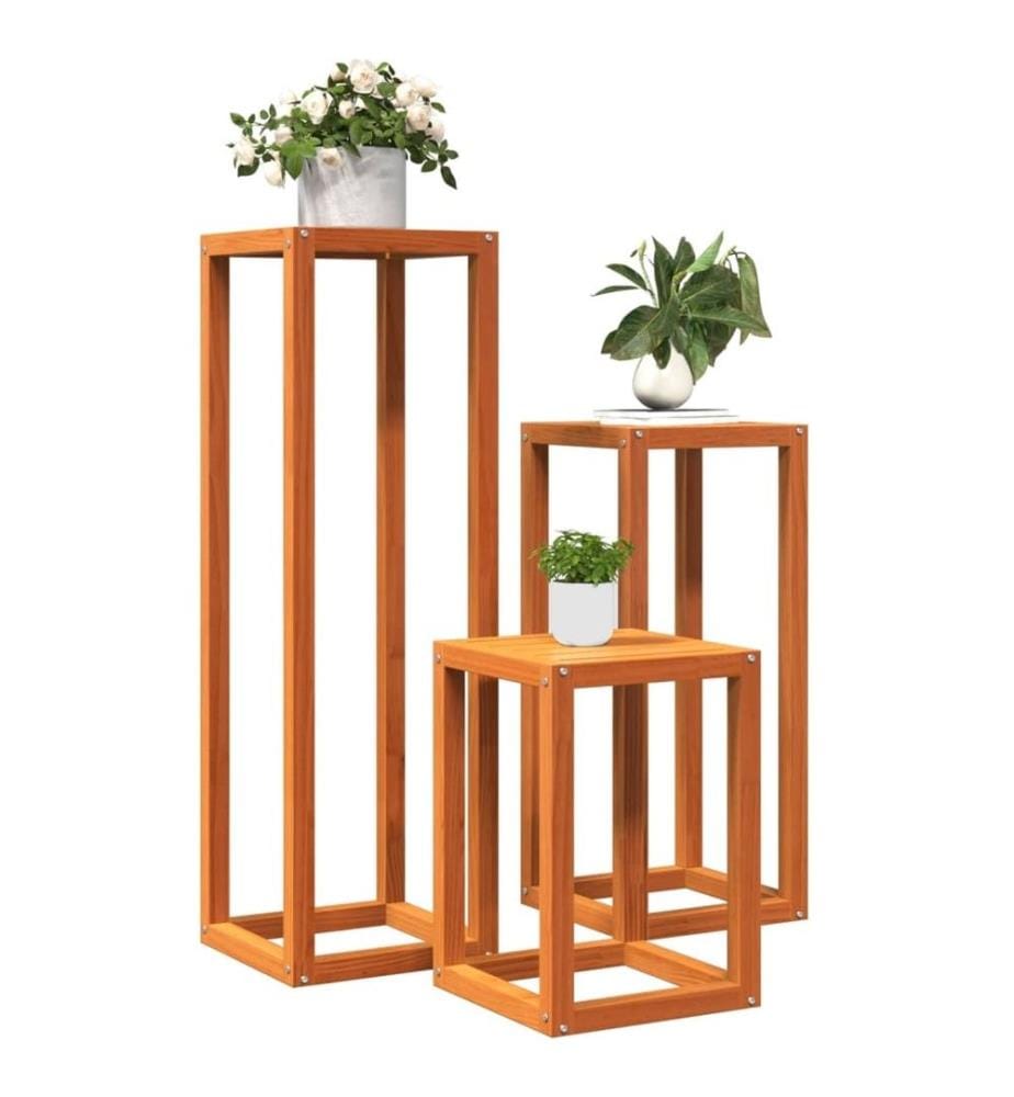 Pflanzenständer 3 Stk. Wachsbraun Massivholz Kiefer