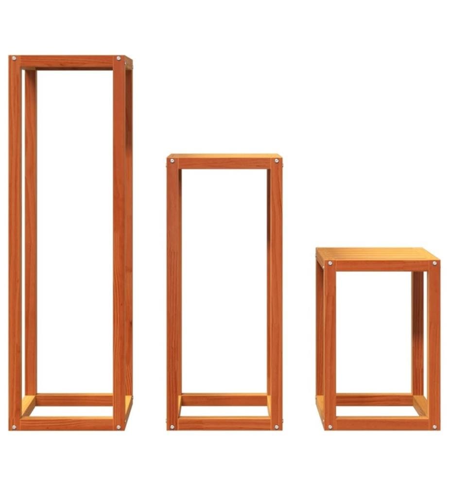 Pflanzenständer 3 Stk. Wachsbraun Massivholz Kiefer