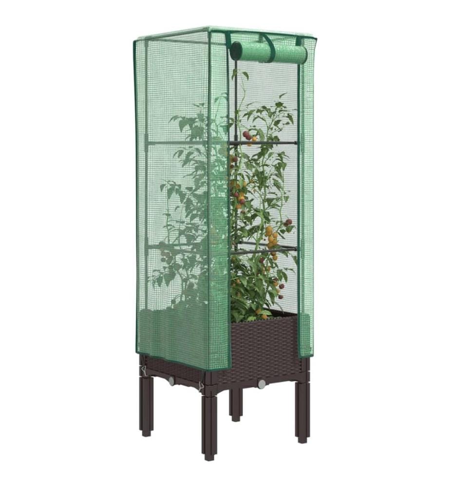 Hochbeet mit Gewächshaus-Aufsatz Rattan-Optik 40x40x140 cm