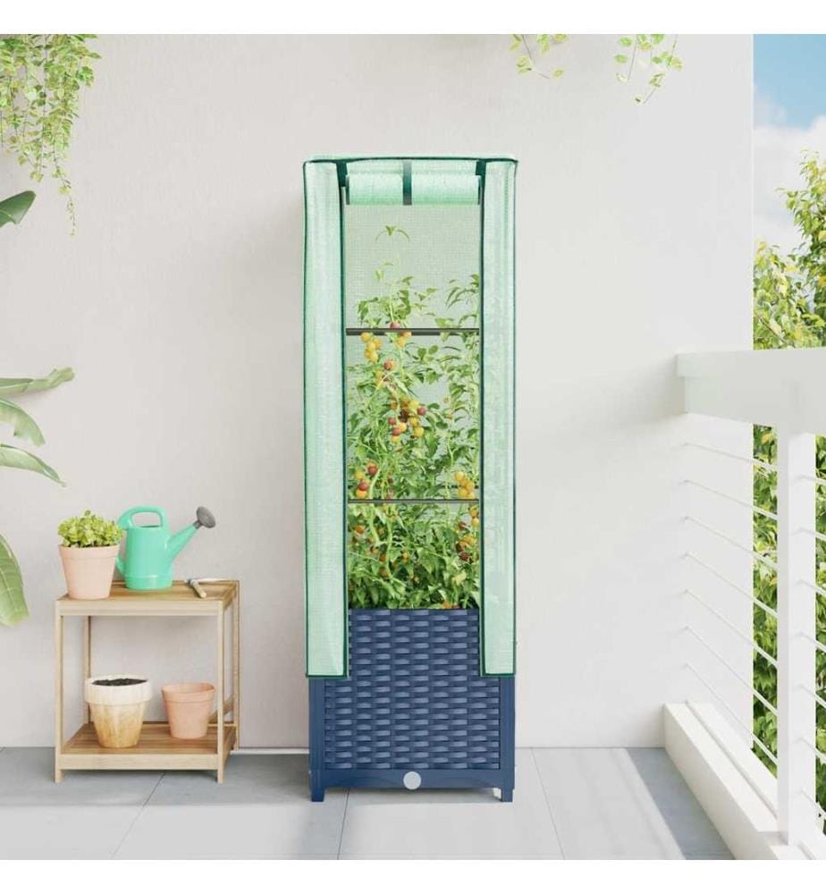 Hochbeet mit Gewächshaus-Aufsatz Rattan-Optik 40x40x139 cm