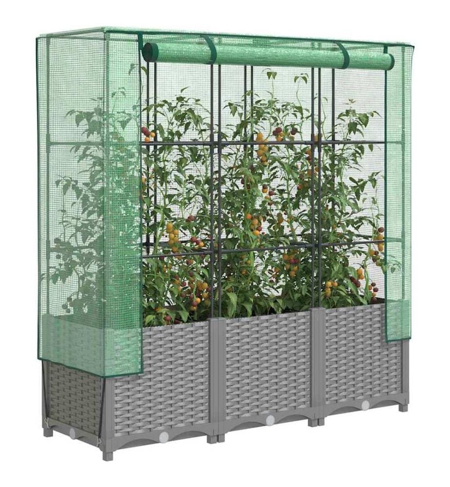 Hochbeet mit Gewächshaus-Aufsatz Rattan-Optik 120x40x138 cm