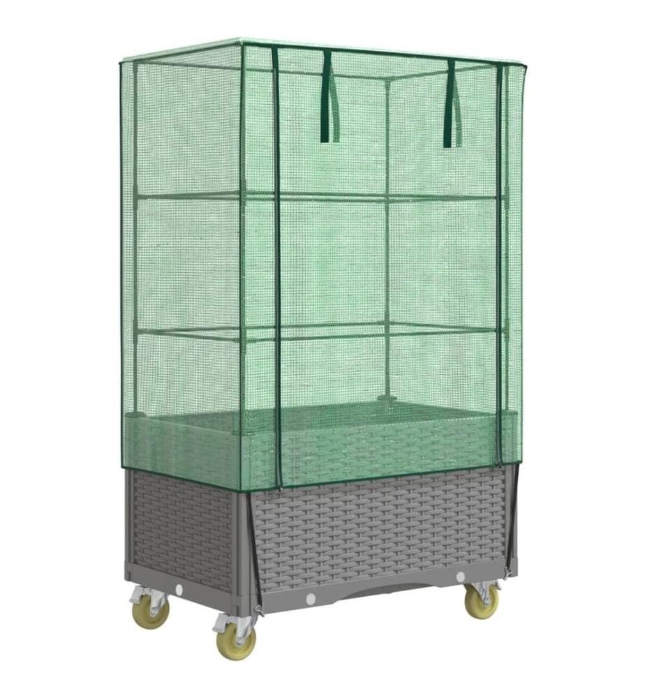 Hochbeet mit Aufsatz und Rollen Rattan-Optik 80x50x182 cm