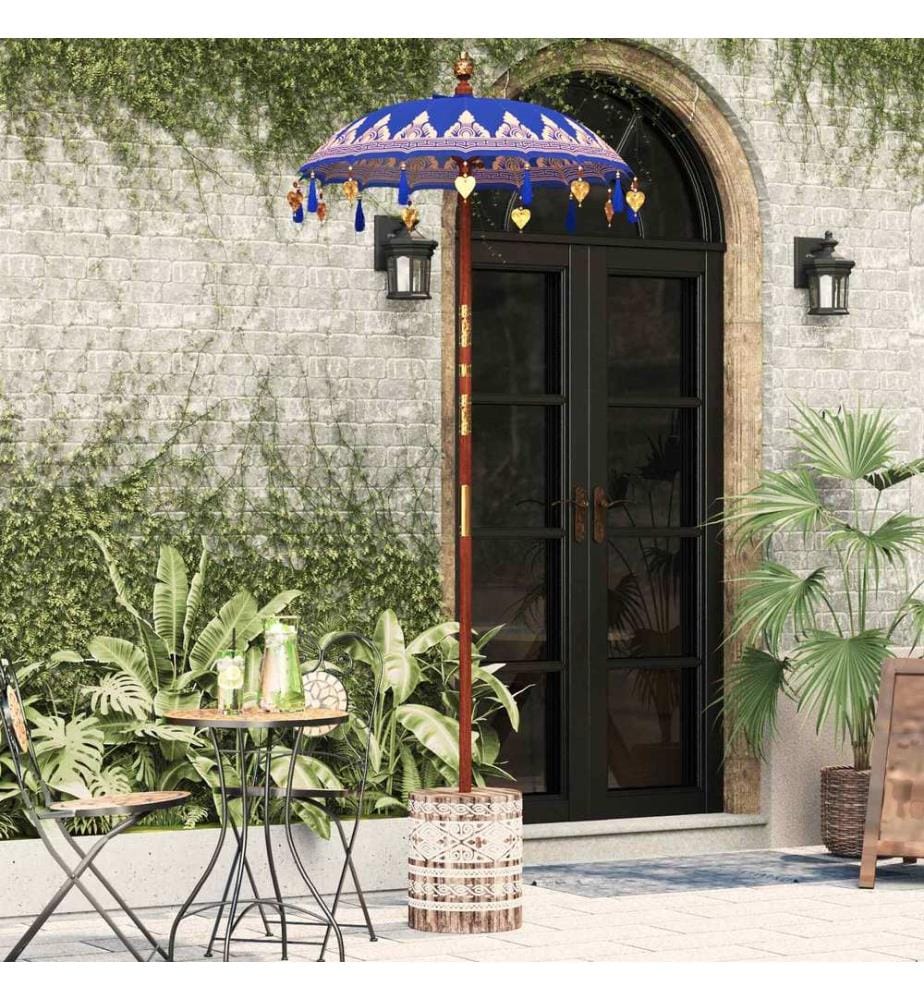 vidaXL Parasol balinais avec base Bleu 95 x 95 x 260 cm