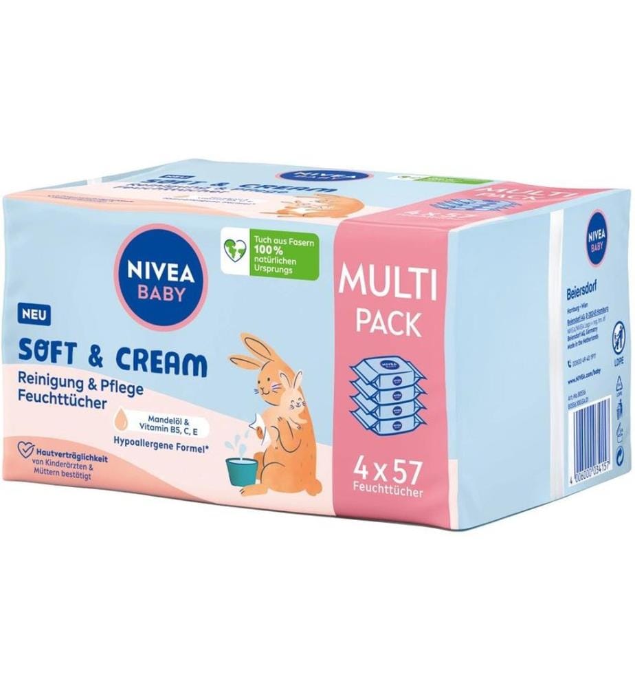 NIVEA BABY - Lingettes humides Soft and Cream 4 x 57 pièces