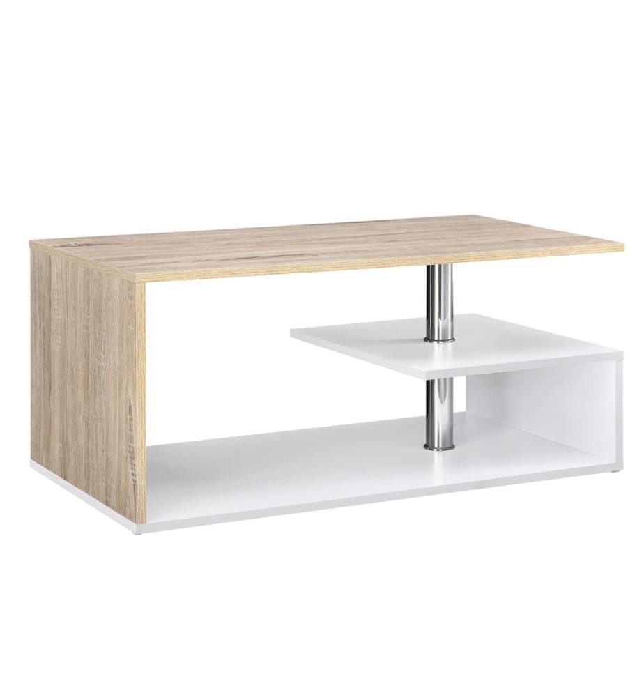 Table basse Harleem 90x50 cm avec étagère Blanc imitation chêne