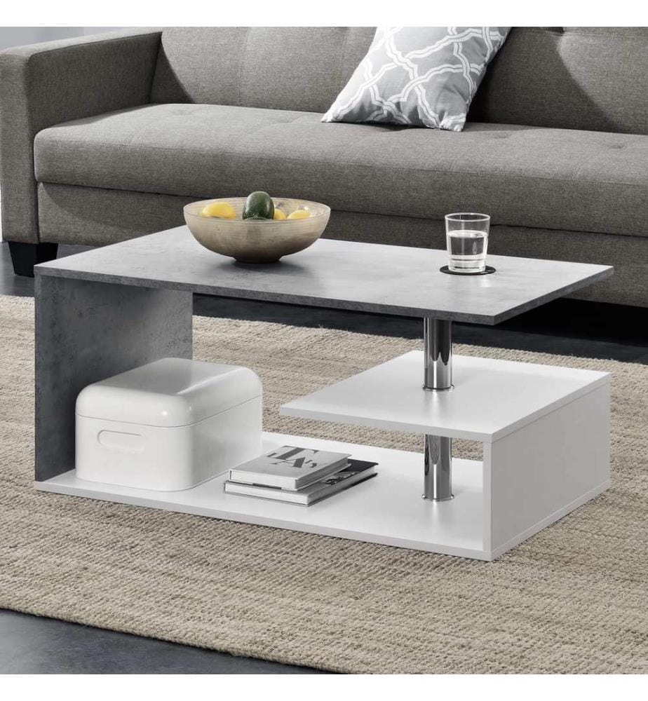 Table basse Harleem 90x50 cm avec étagère Blanc aspect béton
