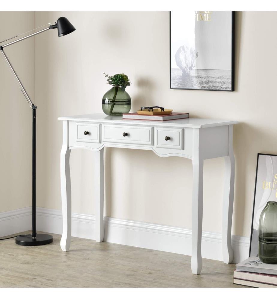 Table console Hirschhorn avec 3 tiroirs Blanc