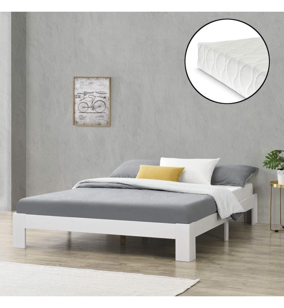 Letto in legno Raisio 180x200 cm con materasso a molle fredde Bianco