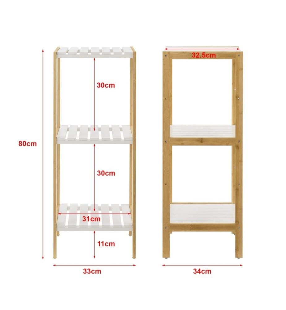 Scaffale da bagno Balsfjord con 3 ripiani 33x34x80 cm in bambù
