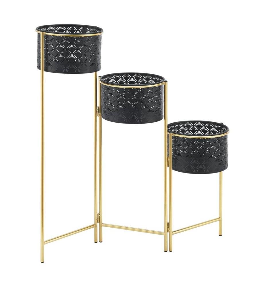 Support pour plantes Kieldrecht 3 pcs. couleur laiton noir