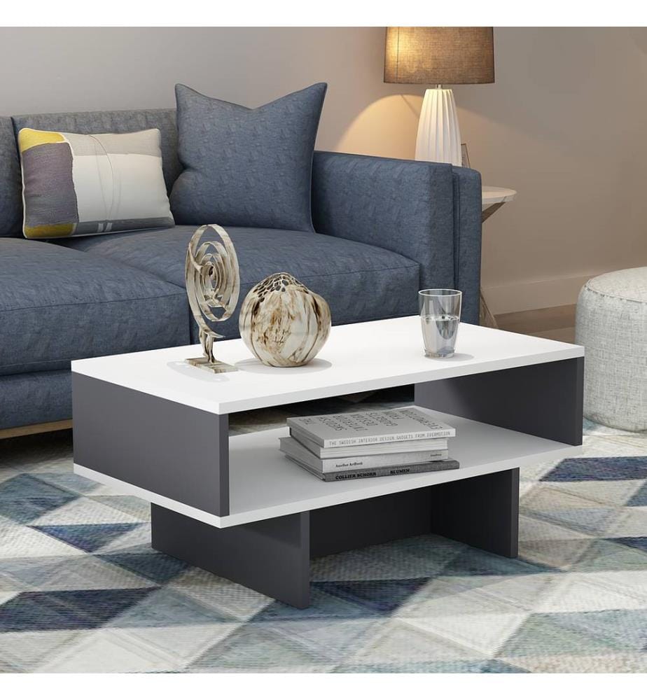 Table basse Mjölby 36.4x80x45 cm blanc anthracite