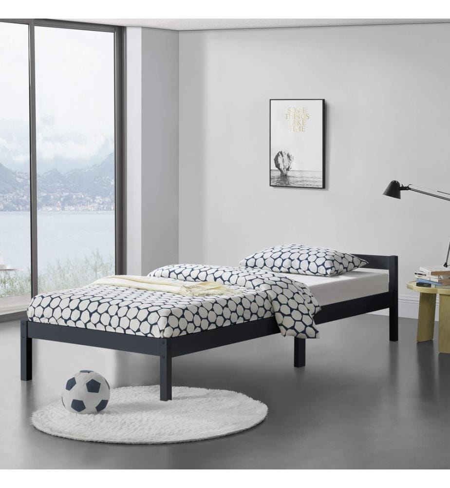 Lit en bois Nakkila 100x200 cm Lit double avec tête de lit Gris