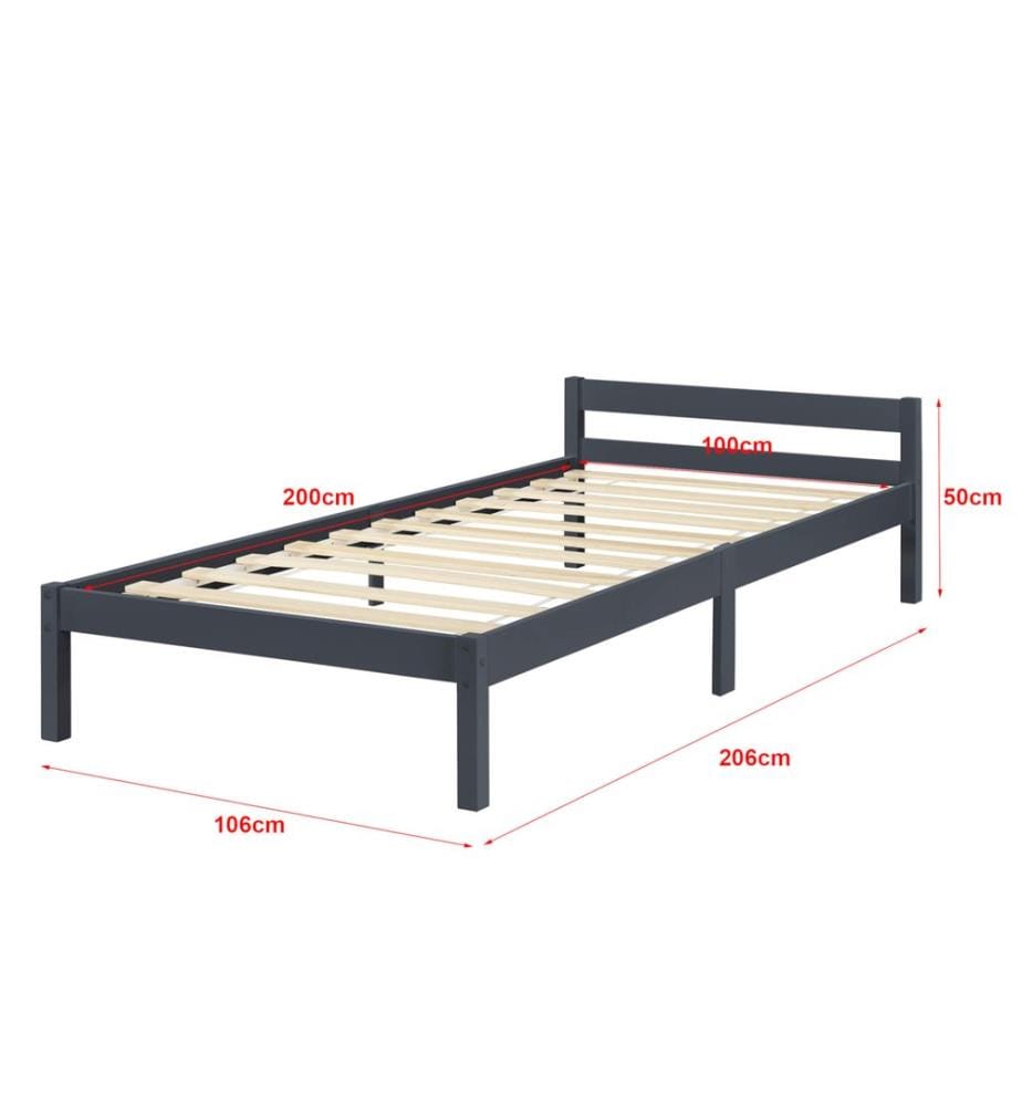 Lit en bois Nakkila 100x200 cm Lit double avec tête de lit Gris