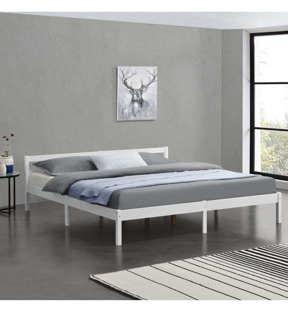 Lit en bois Nakkila 180x200 cm avec tête de lit blanche
