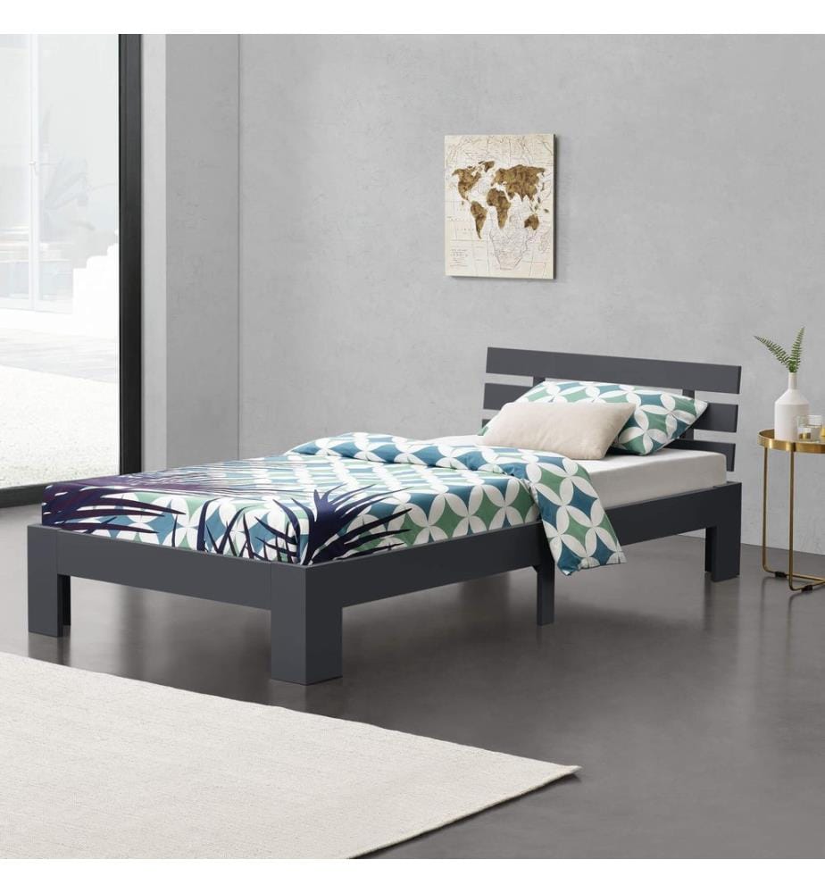 Lit en bois Nivala 120x200 cm avec tête de lit Gris