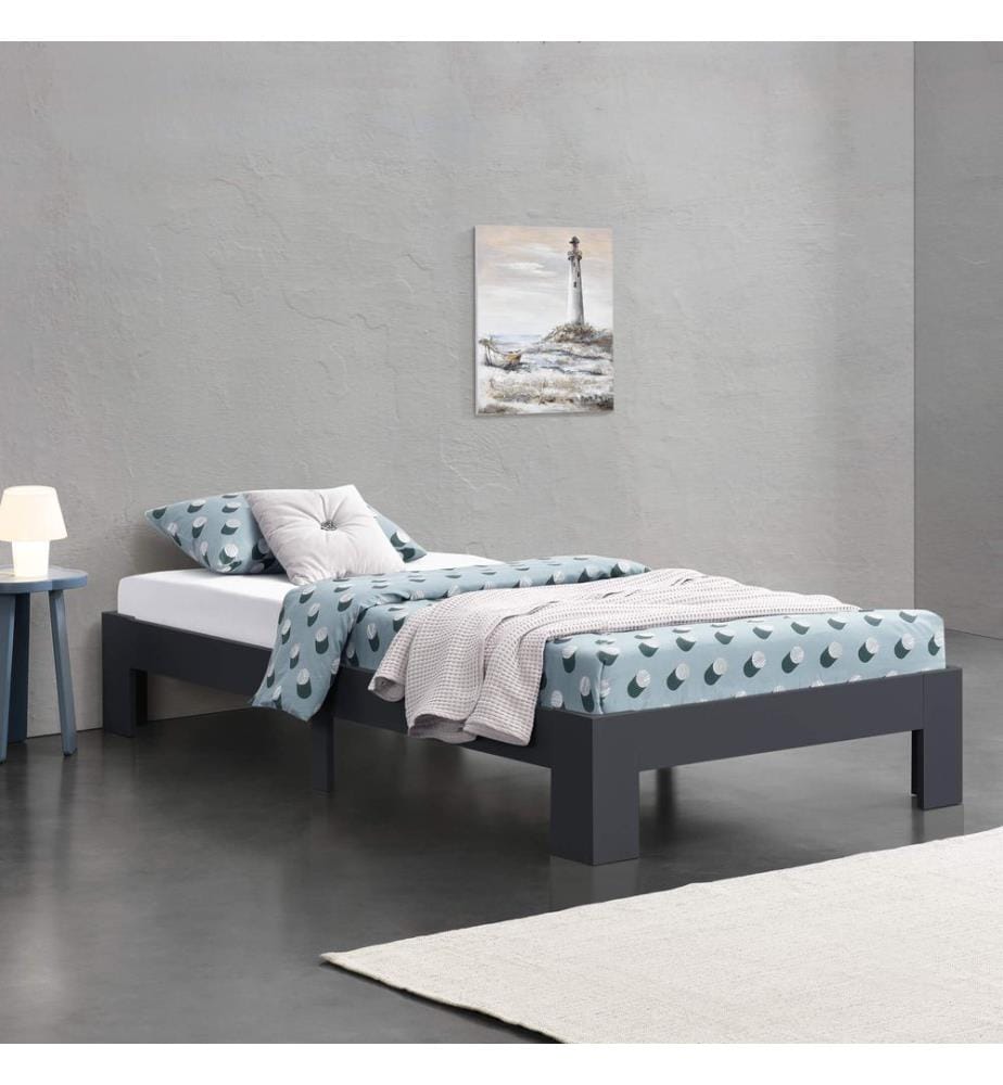 Letto in legno Raisio 100x200 cm con rete a doghe grigia