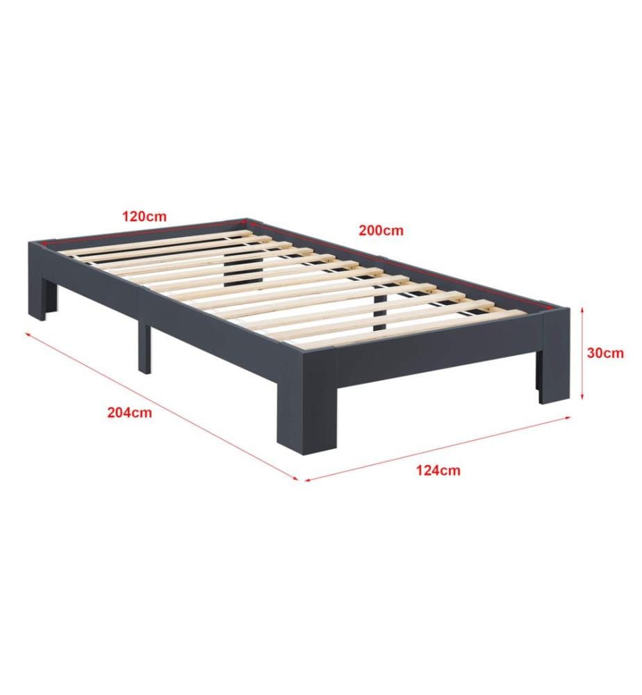 Letto in legno Raisio 120x200 cm con rete a doghe grigia