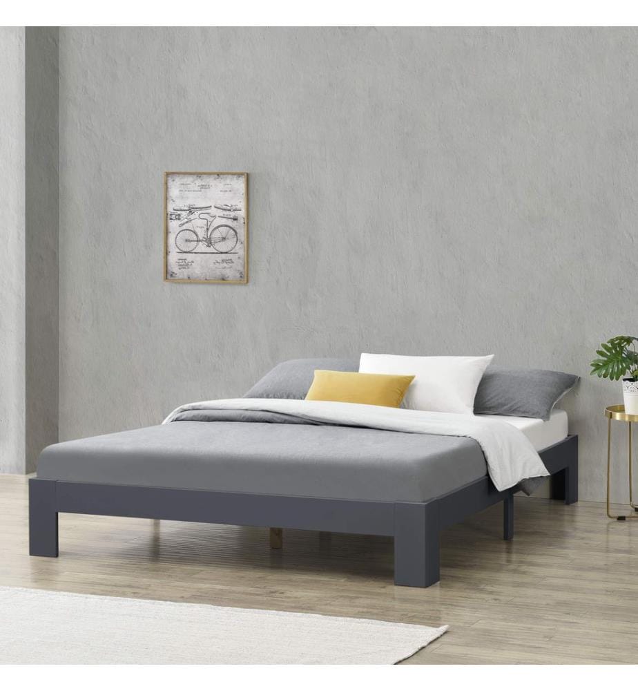 Letto in legno Raisio 140x200 cm con rete a doghe grigia