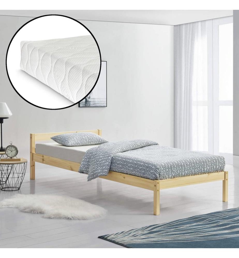 Lit en bois Lynge 90x200 cm avec matelas à eau froide Naturel